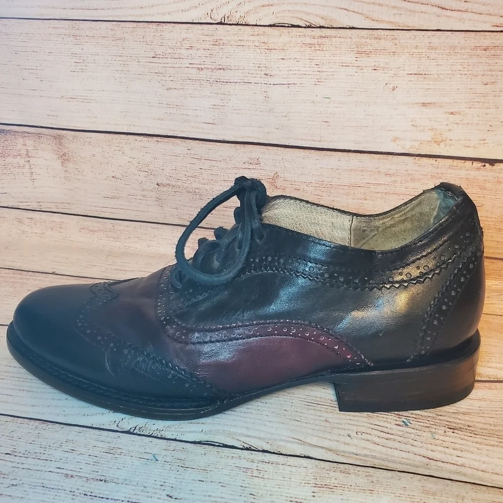 Freebird Mens Size 9 King Wingtip Oxford Black Burgundy Derby Dress Shoes
